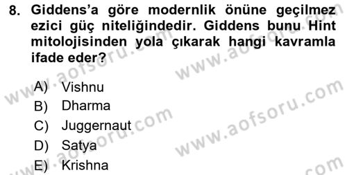Sosyolojide Yakın Dönem Gelişmeler Dersi 2023 - 2024 Yılı Yaz Okulu Sınav Soruları 8. Soru