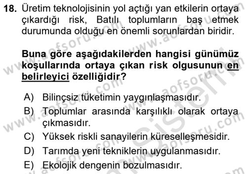 Sosyolojide Yakın Dönem Gelişmeler Dersi 2024 - 2025 Yılı (Vize) Ara Sınav Soruları 18. Soru