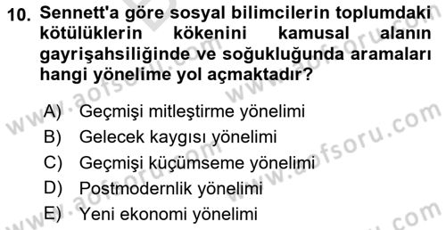 Sosyolojide Yakın Dönem Gelişmeler Dersi 2024 - 2025 Yılı (Final) Dönem Sonu Sınav Soruları 10. Soru