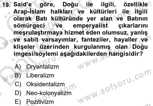 Sosyolojide Yakın Dönem Gelişmeler Dersi 2024 - 2025 Yılı (Final) Dönem Sonu Sınav Soruları 19. Soru