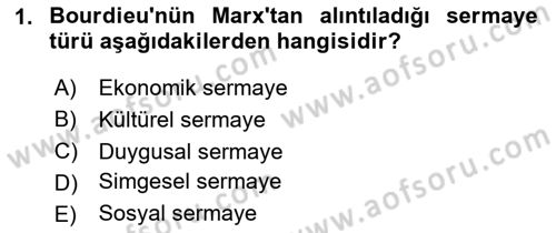 Sosyolojide Yakın Dönem Gelişmeler Dersi 2025 - 2026 Yılı (Vize) Ara Sınav Soruları 1. Soru