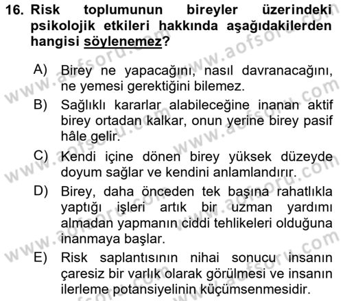 Sosyolojide Yakın Dönem Gelişmeler Dersi 2025 - 2026 Yılı (Vize) Ara Sınav Soruları 16. Soru