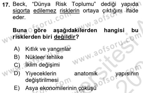 Sosyolojide Yakın Dönem Gelişmeler Dersi 2025 - 2026 Yılı (Vize) Ara Sınav Soruları 17. Soru