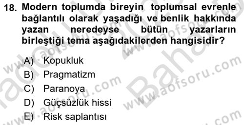 Sosyolojide Yakın Dönem Gelişmeler Dersi 2025 - 2026 Yılı (Vize) Ara Sınav Soruları 18. Soru