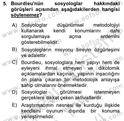Sosyolojide Yakın Dönem Gelişmeler Dersi 2025 - 2026 Yılı (Vize) Ara Sınav Soruları 5. Soru