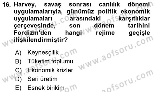 Sosyolojide Yakın Dönem Gelişmeler Dersi 2025 - 2026 Yılı (Final) Dönem Sonu Sınav Soruları 16. Soru