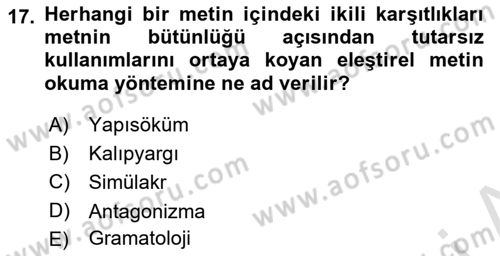 Sosyolojide Yakın Dönem Gelişmeler Dersi 2025 - 2026 Yılı (Final) Dönem Sonu Sınav Soruları 17. Soru