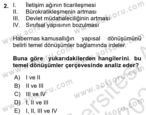 Sosyolojide Yakın Dönem Gelişmeler Dersi 2025 - 2026 Yılı (Final) Dönem Sonu Sınav Soruları 2. Soru