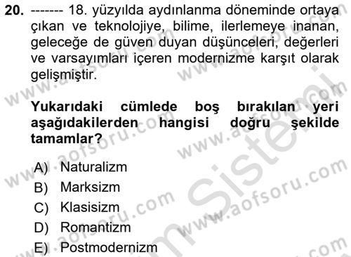Sosyolojide Yakın Dönem Gelişmeler Dersi 2025 - 2026 Yılı (Final) Dönem Sonu Sınav Soruları 20. Soru