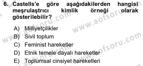Sosyolojide Yakın Dönem Gelişmeler Dersi 2025 - 2026 Yılı (Final) Dönem Sonu Sınav Soruları 6. Soru