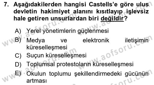 Sosyolojide Yakın Dönem Gelişmeler Dersi 2025 - 2026 Yılı (Final) Dönem Sonu Sınav Soruları 7. Soru