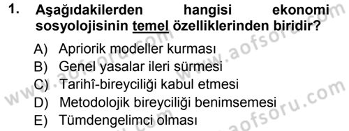 Ekonomi Sosyolojisi Dersi Ara Sınavı Deneme Sınav Soruları 1. Soru