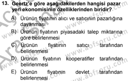 Ekonomi Sosyolojisi Dersi Ara Sınavı Deneme Sınav Soruları 13. Soru