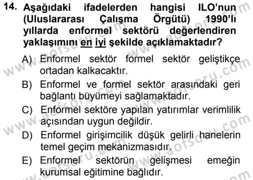 Ekonomi Sosyolojisi Dersi Ara Sınavı Deneme Sınav Soruları 14. Soru