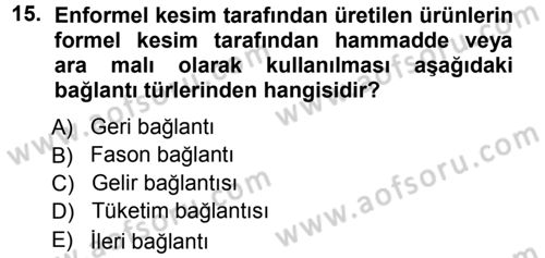 Ekonomi Sosyolojisi Dersi Ara Sınavı Deneme Sınav Soruları 15. Soru