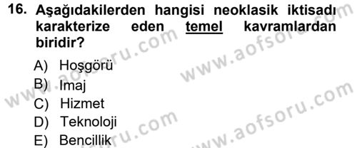 Ekonomi Sosyolojisi Dersi Ara Sınavı Deneme Sınav Soruları 16. Soru