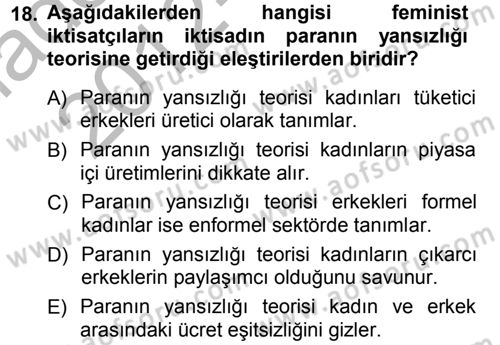 Ekonomi Sosyolojisi Dersi 2012 - 2013 Yılı (Vize) Ara Sınav Soruları 18. Soru