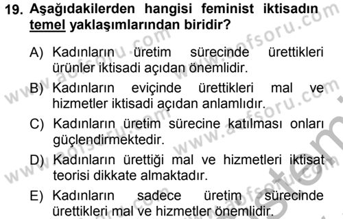 Ekonomi Sosyolojisi Dersi Ara Sınavı Deneme Sınav Soruları 19. Soru