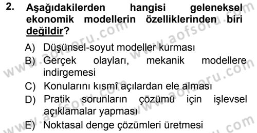 Ekonomi Sosyolojisi Dersi Ara Sınavı Deneme Sınav Soruları 2. Soru