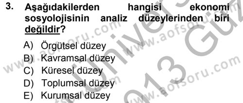 Ekonomi Sosyolojisi Dersi 2012 - 2013 Yılı (Vize) Ara Sınav Soruları 3. Soru