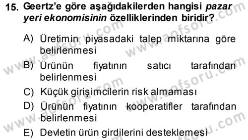 Ekonomi Sosyolojisi Dersi Ara Sınavı Deneme Sınav Soruları 15. Soru