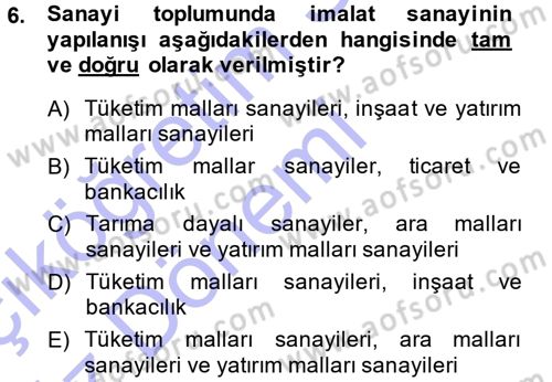 Ekonomi Sosyolojisi Dersi Ara Sınavı Deneme Sınav Soruları 6. Soru