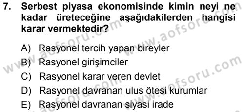 Ekonomi Sosyolojisi Dersi 2013 - 2014 Yılı (Final) Dönem Sonu Sınav Soruları 7. Soru