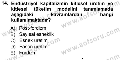 Ekonomi Sosyolojisi Dersi 2013 - 2014 Yılı Tek Ders Sınav Soruları 14. Soru