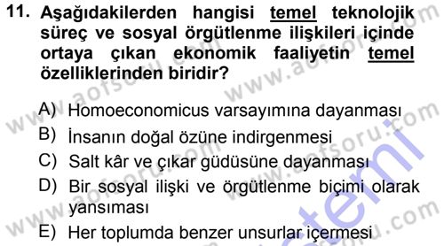 Ekonomi Sosyolojisi Dersi 2014 - 2015 Yılı (Vize) Ara Sınav Soruları 11. Soru