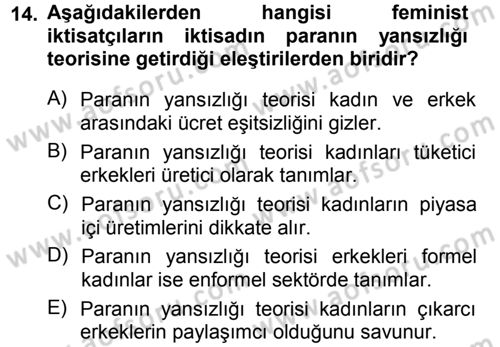 Ekonomi Sosyolojisi Dersi 2014 - 2015 Yılı (Vize) Ara Sınav Soruları 14. Soru