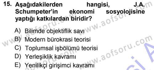 Ekonomi Sosyolojisi Dersi Ara Sınavı Deneme Sınav Soruları 15. Soru