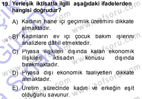 Ekonomi Sosyolojisi Dersi Ara Sınavı Deneme Sınav Soruları 19. Soru