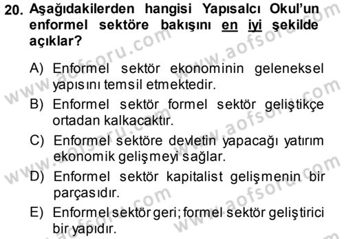 Ekonomi Sosyolojisi Dersi Ara Sınavı Deneme Sınav Soruları 20. Soru