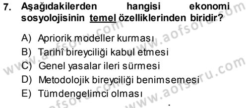 Ekonomi Sosyolojisi Dersi Ara Sınavı Deneme Sınav Soruları 7. Soru
