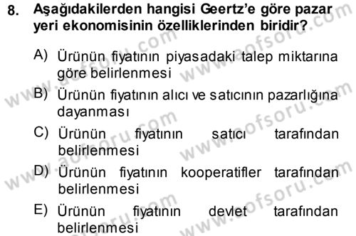 Ekonomi Sosyolojisi Dersi Ara Sınavı Deneme Sınav Soruları 8. Soru
