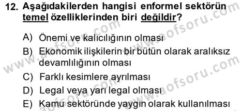 Ekonomi Sosyolojisi Dersi 2014 - 2015 Yılı (Final) Dönem Sonu Sınav Soruları 12. Soru