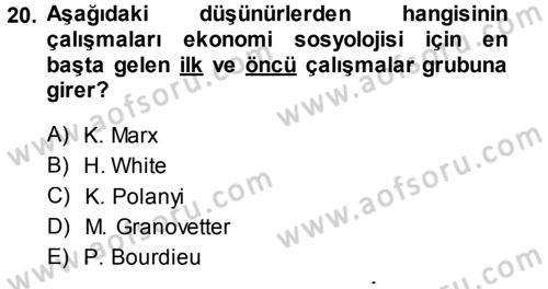 Ekonomi Sosyolojisi Dersi 2014 - 2015 Yılı (Final) Dönem Sonu Sınav Soruları 20. Soru