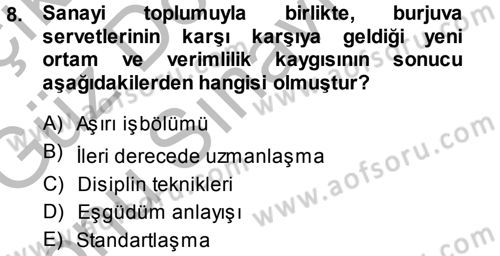 Ekonomi Sosyolojisi Dersi 2014 - 2015 Yılı (Final) Dönem Sonu Sınav Soruları 8. Soru