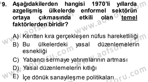 Ekonomi Sosyolojisi Dersi 2014 - 2015 Yılı (Final) Dönem Sonu Sınav Soruları 9. Soru