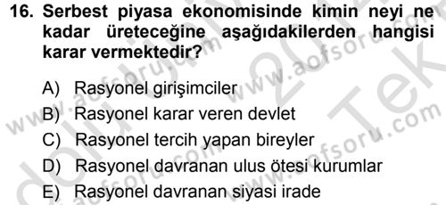 Ekonomi Sosyolojisi Dersi 2014 - 2015 Yılı Tek Ders Sınav Soruları 16. Soru