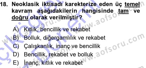 Ekonomi Sosyolojisi Dersi 2015 - 2016 Yılı (Vize) Ara Sınav Soruları 18. Soru