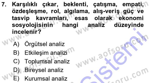 Ekonomi Sosyolojisi Dersi 2015 - 2016 Yılı (Vize) Ara Sınav Soruları 7. Soru