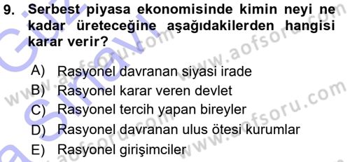 Ekonomi Sosyolojisi Dersi Ara Sınavı Deneme Sınav Soruları 9. Soru