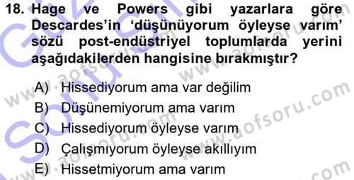 Ekonomi Sosyolojisi Dersi 2015 - 2016 Yılı (Final) Dönem Sonu Sınav Soruları 18. Soru