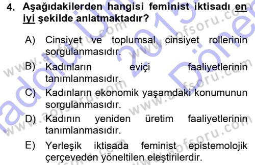 Ekonomi Sosyolojisi Dersi 2015 - 2016 Yılı (Final) Dönem Sonu Sınav Soruları 4. Soru