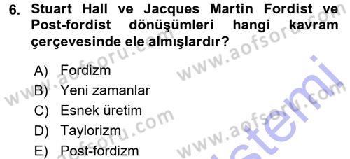 Ekonomi Sosyolojisi Dersi 2015 - 2016 Yılı (Final) Dönem Sonu Sınav Soruları 6. Soru