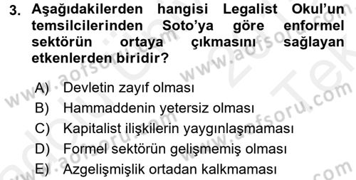 Ekonomi Sosyolojisi Dersi 2015 - 2016 Yılı Tek Ders Sınav Soruları 3. Soru