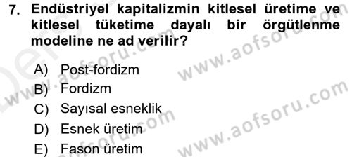 Ekonomi Sosyolojisi Dersi 2015 - 2016 Yılı Tek Ders Sınavı 7. Soru