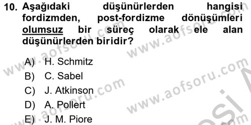 Ekonomi Sosyolojisi Dersi 2016 - 2017 Yılı 3 Ders Sınav Soruları 10. Soru