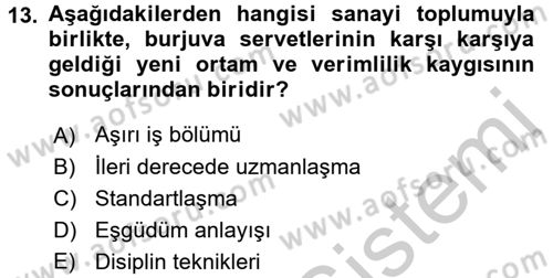 Ekonomi Sosyolojisi Dersi 2016 - 2017 Yılı 3 Ders Sınavı 13. Soru